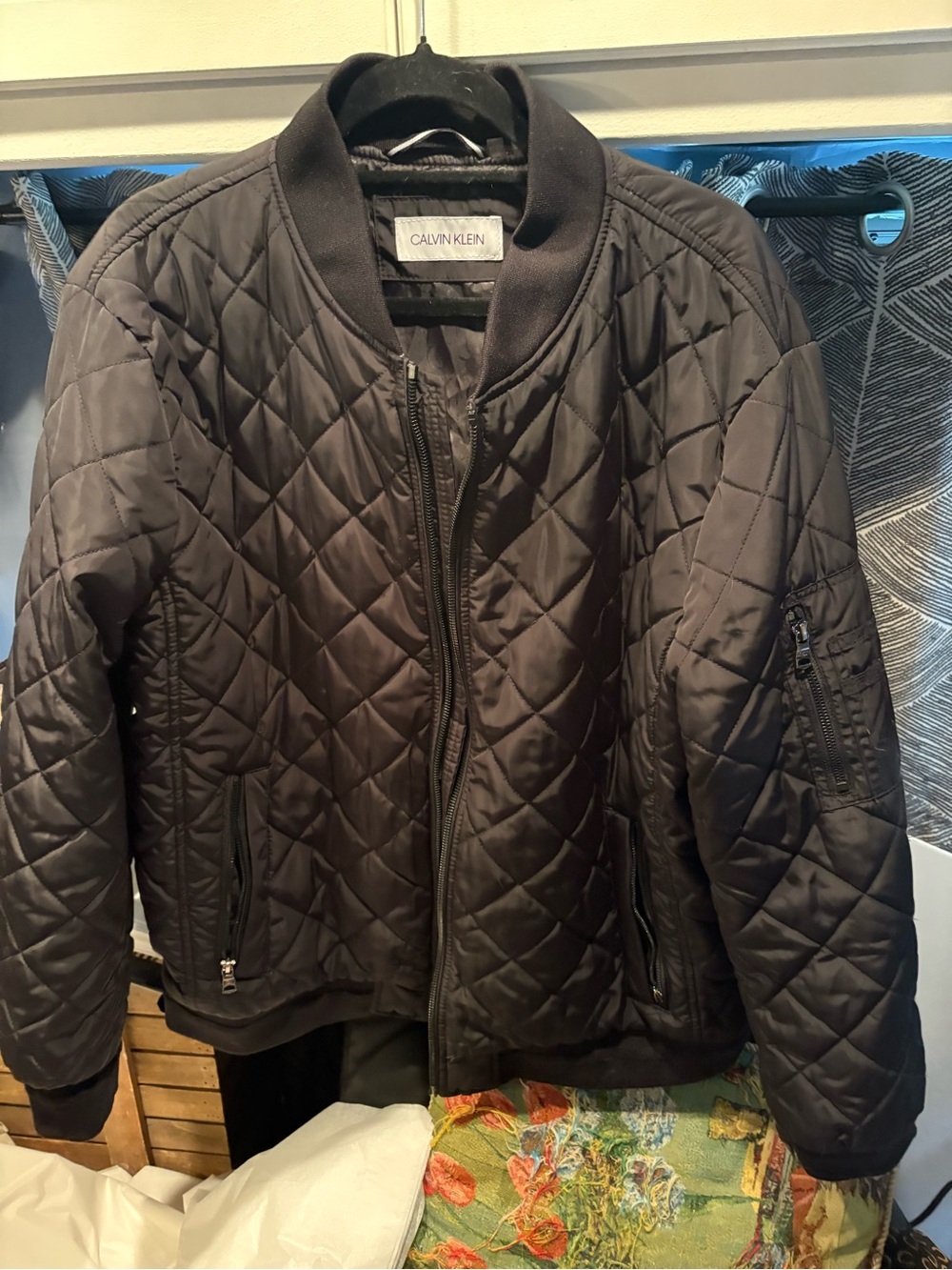 Calvin Klein Quilted Bomber Jacket - Black-wood bomber jacket women XL